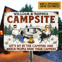 Let's Sit By The Campfire Husband Wife - Camping Gift For Couple - Personalized Custom Classic Metal Signs