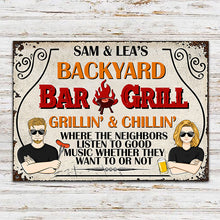 Backyard Bar & Grill Listen To Good Music - Personalized Custom Classic Metal Signs