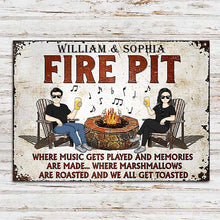 Fire Pit Where Music Gets Played Husband Wife Camping Couple - Backyard Sign - Personalized Custom Classic Metal Signs