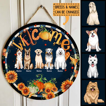 Welcome Fall - Flowers Around Woodsign - Personalized Dog Autumn Door Sign