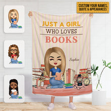 Personalized Custom Fleece Blanket A Girl Who Loves Books Reading - Gift For Book Lovers