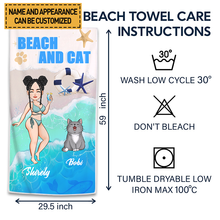 Summer Cute Cat And Beach Beach Towel  Customized Beach Towel - Personalized Custom Beach Towel - Gift For Cat lover