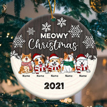 Personalised Meowy Christmas Red Wooden Circle Ceramic Ornament - Personalized Pet Lovers Decorative Christmas Ornament