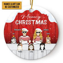 Meowy Christmas Cat Couple - Christmas Gift For Couples - Personalized Custom Circle Ceramic Ornament