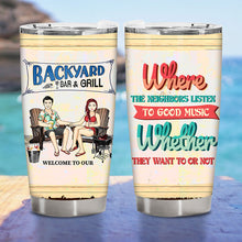 Swimming Poolside Where The Neighbors Listen To The Good Music - Gift For Couples - Personalized Custom Tumbler