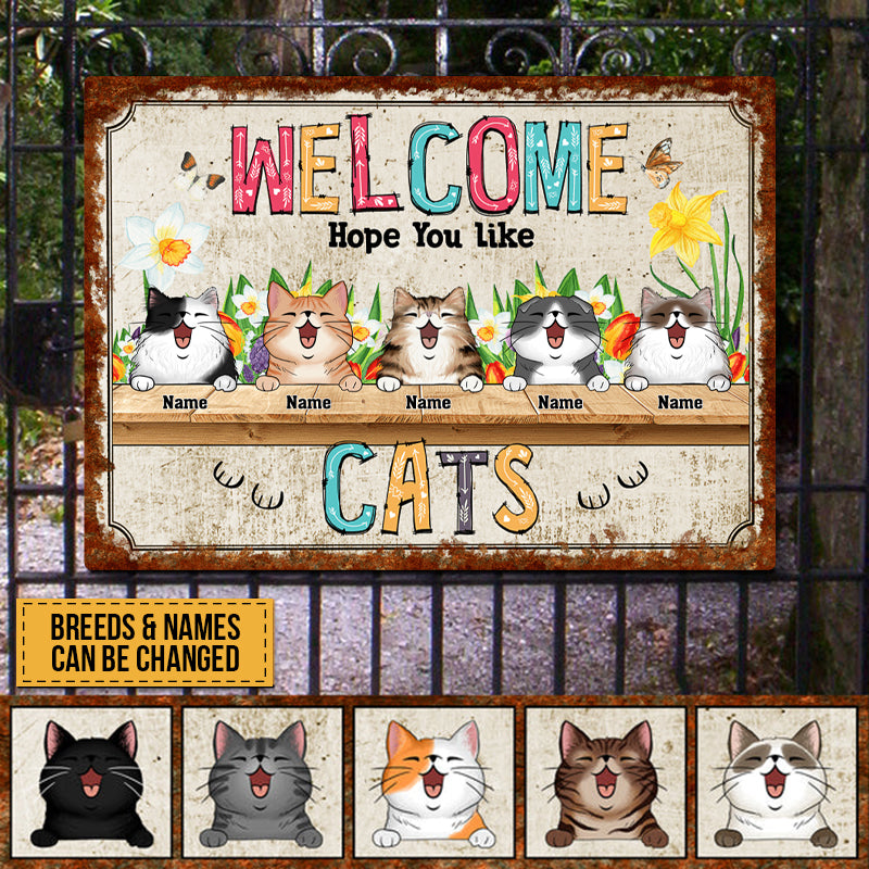 Metal Welcome Signs, Gifts For Cat Lovers, Welcome Hope You Like Cats ...