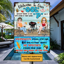 Welcome To Our Pool Relax and Soak Up The Sun - Pool Sign - Gift for Couples  Personalized Custom Metal Sign