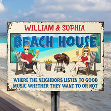 Family Couple Beach House Listen To Good Music - Personalized Custom Classic Metal Signs-CUSTOMOMO