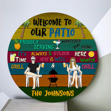 Patio Welcome Grilling Chilling - Gift For Couples - Personalized Custom Wood Circle Sign