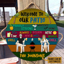Patio Welcome Grilling Chilling - Gift For Couples - Personalized Custom Wood Circle Sign