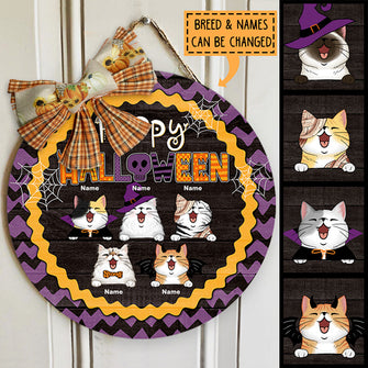 Halloween Welcome Door Signs, Happy Halloween Gifts For Cat Lovers, Custom Wooden Signs , Cat Mom Gifts