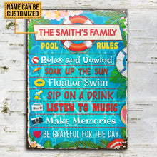 Personalized Swimming Pool Rules Relax Customized Classic Metal Signs
