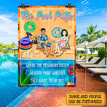 Good Music Family Couple Swimming Poolside - Poolside Sign - Personalized Custom Classic Metal Signs