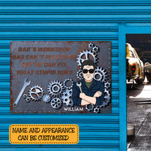 Dad's Workshop - I Can Fix What Stupid Does - Gift For Dad - Customized Classic Metal Signs