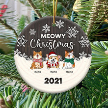 Personalised Meowy Christmas Red Wooden Circle Ceramic Ornament - Personalized Pet Lovers Decorative Christmas Ornament