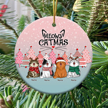 Meowy Catmas, Pine Forest Bauble, Circle Ceramic Ornament, Personalized Cat Breeds Ornament, Cat Lovers Gifts