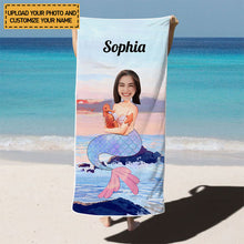 Custom Photo - Beach Themed Mermaid Summer Beach Towel - Summer Customized Beach Towel - Personalized Custom Beach Towel