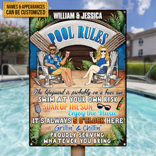 Summer Pool Rules Soak Up The Sun - Gift For Couple - Personalized Custom Classic Metal Signs