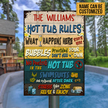 Hot Tub Rules What Happens Here Custom Classic Metal Signs, Hot Tub Decorating Ideas