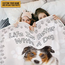 Custom Photo Life Is Better With Dog&Cat - Pet Blanket - Gifts For Pet Lovers Personalized Custom Fleece Flannel Blanket