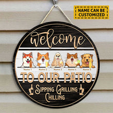 Welcome To Our Patio Signs, Gifts For Pet Lovers, Sipping Grilling Chilling, Dog & Cat Custom Wooden Signs