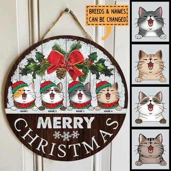 Christmas Door Decorations, Gifts For Cat Lovers, Merry Christmas White Wood Wall Welcome Door Signs , Cat Mom Gifts