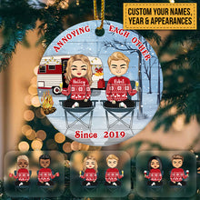 Camping Chibi Couple Christmas Annoying Each Other Since - Personalized Custom Circle Ceramic Ornament