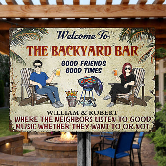 Beach House Grilling Listen To The Good Music Couple Husband Wife - Backyard Sign - Personalized Custom Classic Metal Signs
