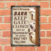 Personalized Alpaca Barn Keep Gate Closed Customized Classic Metal Signs-CUSTOMOMO