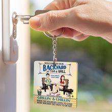 Poolside Where The Neighbors Listen To The Good Music - Summer Keychain - Gift For Couples Personalized Custom Keychain