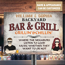 Backyard Bar & Grill Listen To Good Music Husband Wife - Personalized Custom Classic Metal Signs