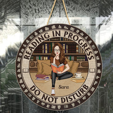 Reading In Progress Do Not Disturb - Personalized Round Wood Sign - Funny Birthday Home Decor Gifts For Book Lovers, Gifts For Women, Mom, Daughter, Sister, Bestie
