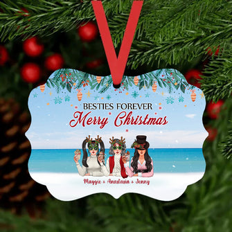 Besties Forever Merry Christmas - Personalized Aluminum Ornament, Christmas Gift For Sisters, Best Friends, Besties