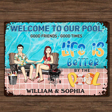 Welcome To Our Swimming Poolside Family - Pool Sign - Personalized Custom Classic Metal Signs
