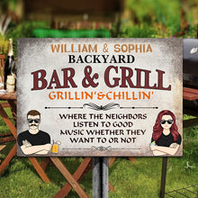 Backyard Bar & Grill Listen To Good Music Husband Wife - Personalized Custom Classic Metal Signs