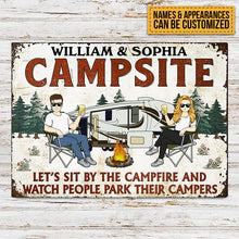 Let's Sit By The Campfire Husband Wife - Camping Gift For Couple - Personalized Custom Classic Metal Signs