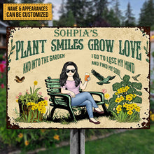 Plant Smiles Grow Love - And Into The Garden I Go Gardening Girl - Gift For Mother - Personalized Custom Classic Metal Signs