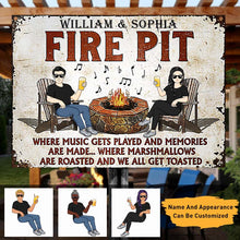 Fire Pit Where Music Gets Played Husband Wife Camping Couple - Backyard Sign - Personalized Custom Classic Metal Signs