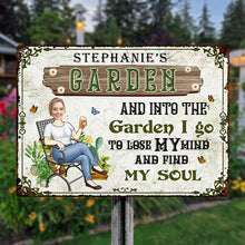 Custom Photo And Into The Garden I Go Gardening Girl - Garden Sign - Personalized Custom Classic Metal Signs