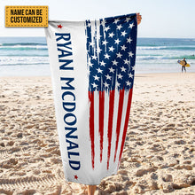 Personalized Bath Towel US Flag Customized Name - Beach Towel - Custom Pool Towel Beach Towel