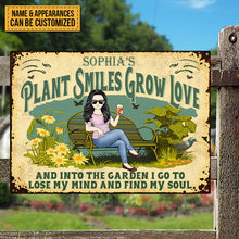 And Into The Garden I Go Gardening - Plant Smiles Grow Love - Garden Sign For Mom - Personalized Custom Classic Metal Signs