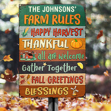 Autumn Farm Rules Fall Greetings, Harvest Season, Farmhouse, Farm Decor, Custom Classic Metal Signs