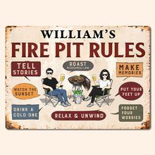 Family Fire Pit Rules - Personalized Metal Sign - Home Decor Gift Barbecue Outdoor Home Decor Gift For Family, Husband, Wife, Parents, Friends