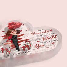 My Favorite Place In All The World Is Next To You Couple Personalized Custom Heart Shaped Acrylic Plaque