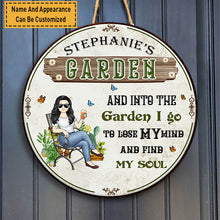 And Into The Garden I Go Gardening Girl - Garden Sign - Personalized Custom Classic Door Signs