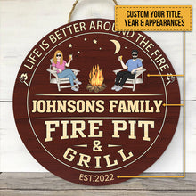 Fire Pit And Grill - Personalized Round Wood Sign - Birthday, Summertime Decor, Housewarming Gift For Family, Friends