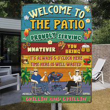 Welcome To The Patio Proudly Serving Whatever You Bring Husband Wife Couple - Patio Sign - Personalized Custom Classic Metal Signs