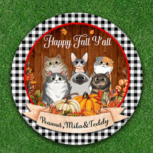 Fall Season Wreath Fluffy Cats Personalized Door Hanger Sign