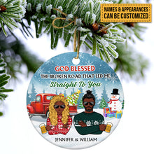 Christmas Couple God Blessed The Broken Road - Christmas Gift - Personalized Custom Circle Ceramic Ornament