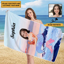 Custom Photo - Beach Themed Mermaid Summer Beach Towel - Summer Customized Beach Towel - Personalized Custom Beach Towel